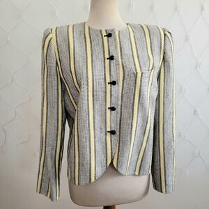 °Vintage Sasson Striped Women's Jacket • Yellow, Black and White • 14-15